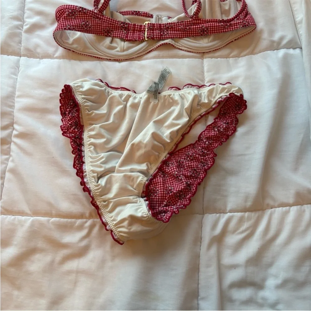 Frankie's Bikinis x Pink Rosalind Red Gingham Floral Top & Rosemary Bikini
